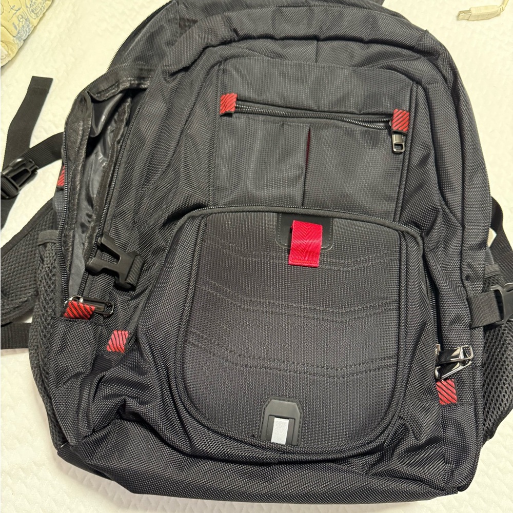 Black and Red Multi-Compartment Backpack with Padded Straps